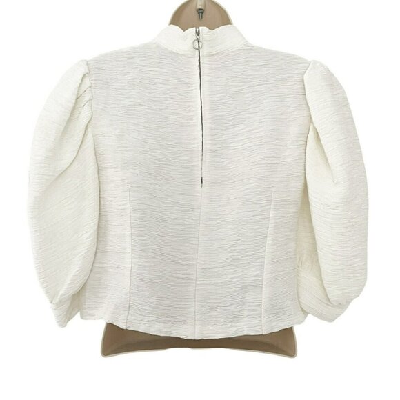 SANDRO Paris Janyce Womans Sz 3 (L) Ecru Puff Sleeve Cloqué Blouse Cropped Top - Picture 5 of 8
